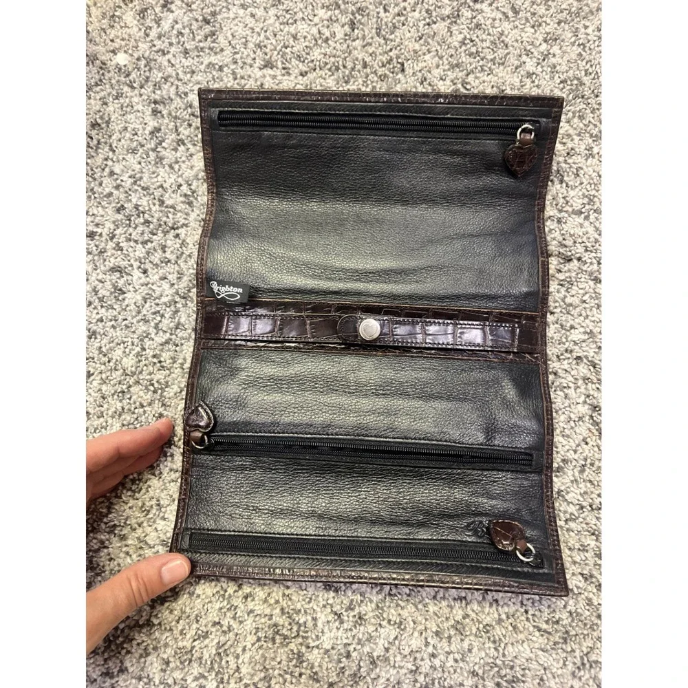 Brighton Dark Brown Croco Leather Checkbook Holder Organizer Silver Heart